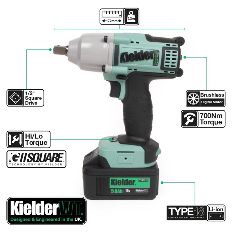 Kielder 18V Brushless Twin Pack - 700Nm Impact Wrench & Angle Grinder (KWT-TPK-08)