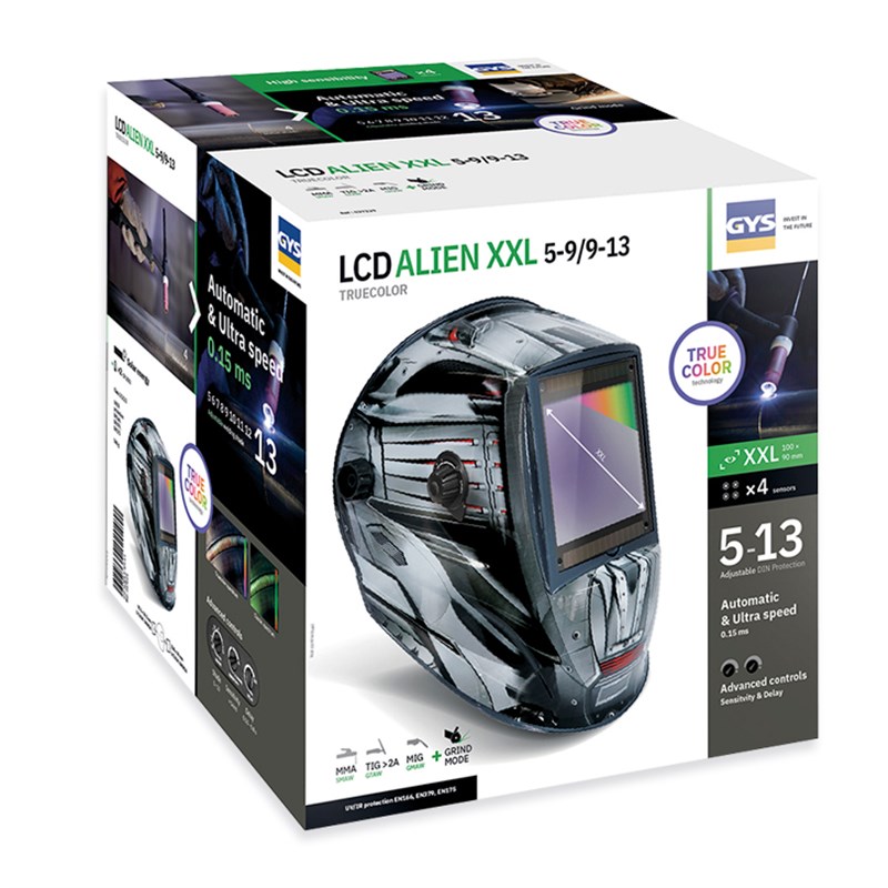 LCD Alien True Colour XXL Welding Helmet, Dual Shade 5-9 / 9-13