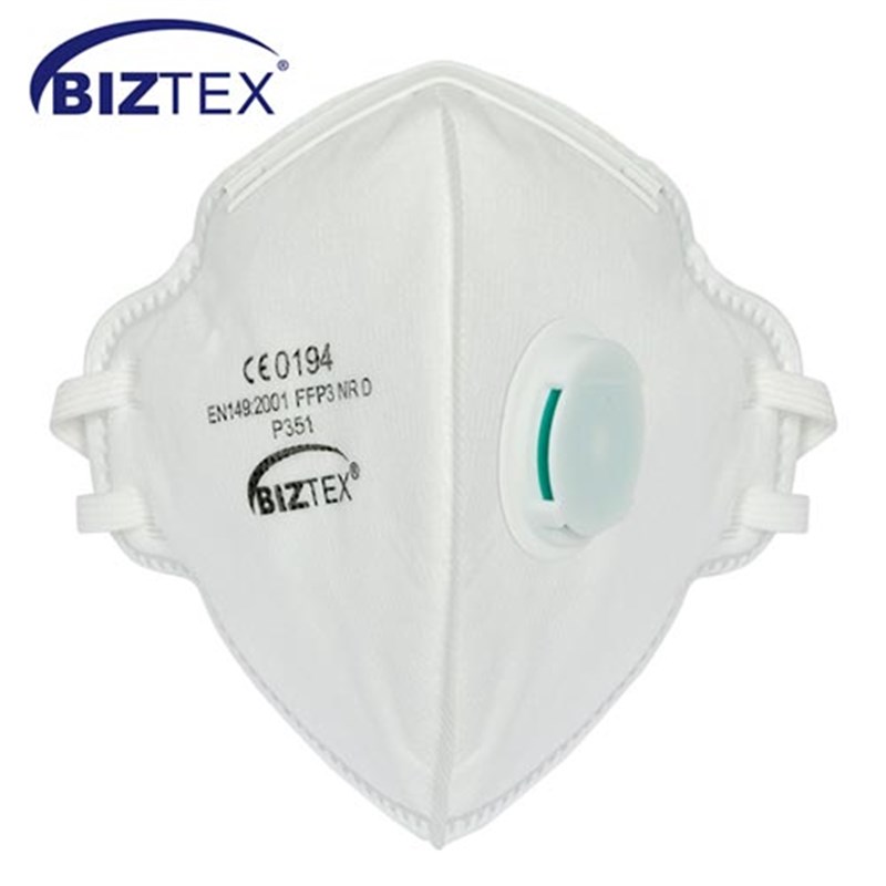 FFP3 Biztex P351 Fold Flat Disposable Respirator with Exhaust Valve (pk 20)