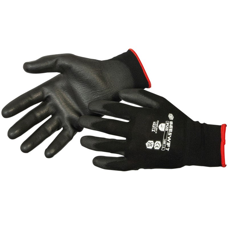 Poly Coated Palm Fit Nylon Gloves, Black, Size 9 (L)
