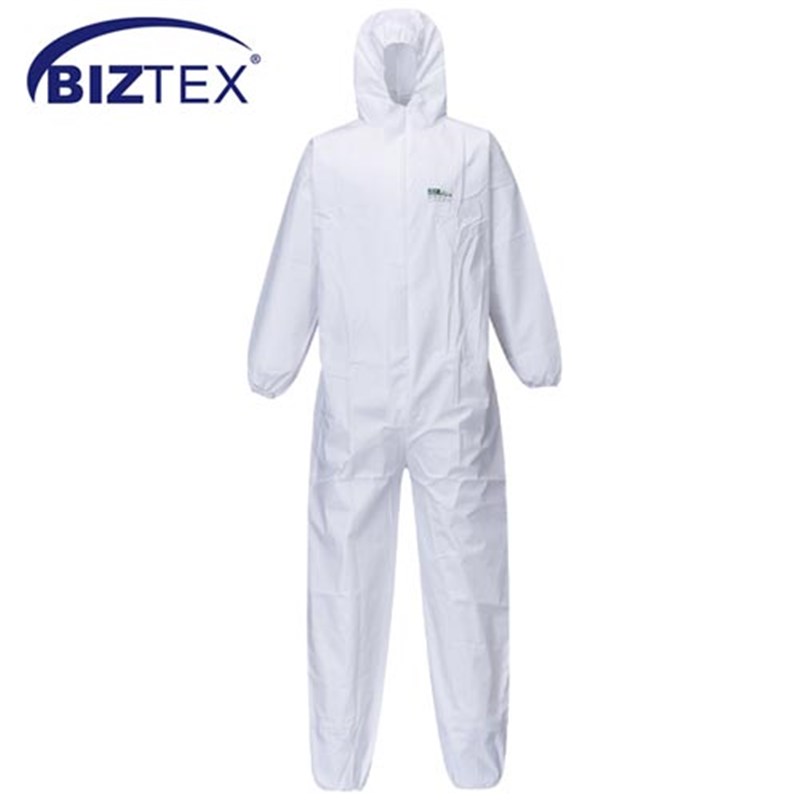 BIZTEX ST50 Protective Coverall - White with Hood, Large