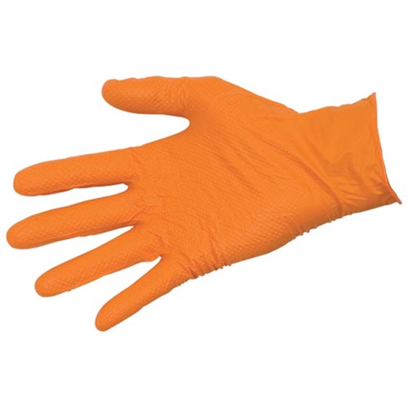 Disposable HD Orange Nitrile Gloves, Size 9 (Large), Pk 100