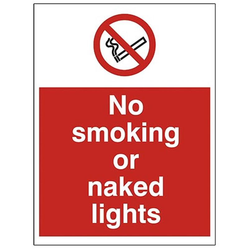 No Smoking Or Naked Lights Sign 300 x 400 x 3mm
