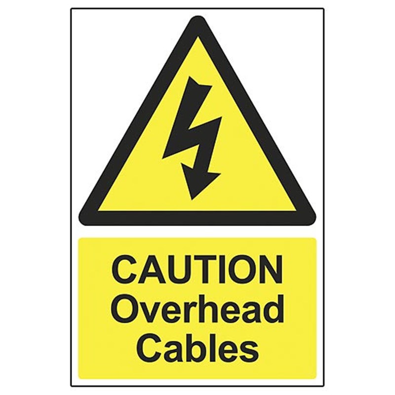 'Caution Overhead Cables' Safety Sign (400 x 600 x 4mm Correx)