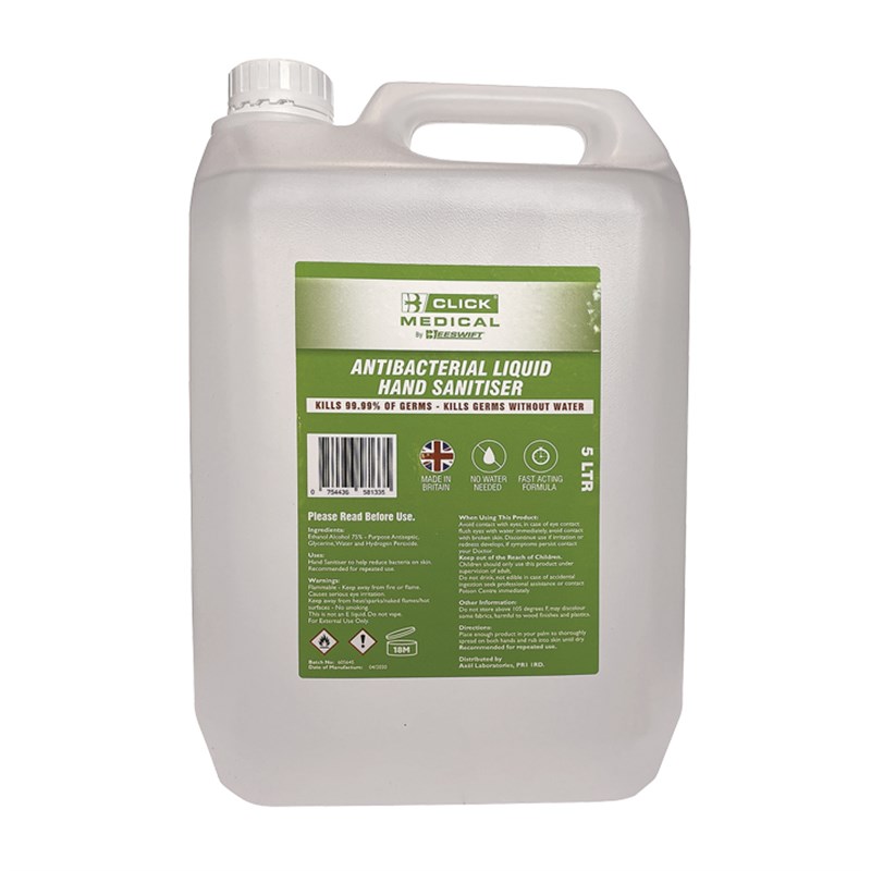 Anti-Bacterial Alcohol (75%) Hand Sanitiser Liquid – 5 Litres