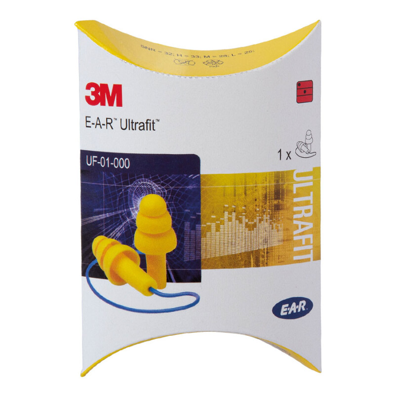 3M E-A-R Ultrafit Ear Plugs, Corded (1 Pair) 